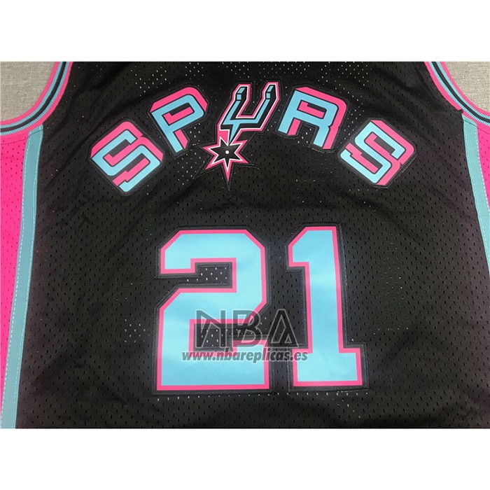 Camiseta San Antonio Spurs Tim Duncan NO 21 Mitchell & Ness 1998-99 Negro